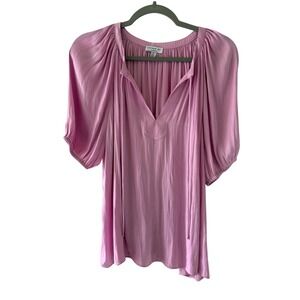 Current Air Pink Puff Sleeve Blouse Medium‎ Split V Neck Flowy Boho Top